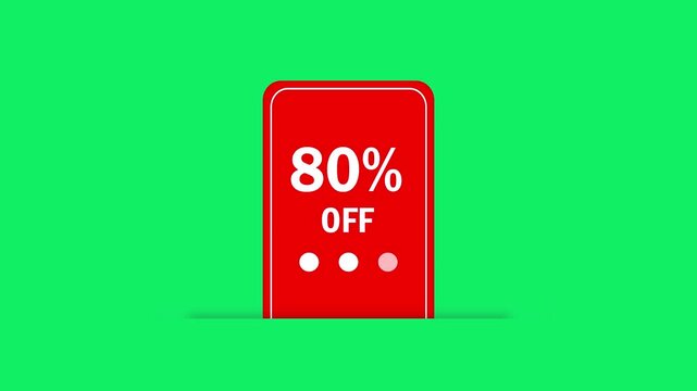 80 percent off sale discount tag red price badge icon green screen chroma key background. red discount badge 80 percent off special offer label on green screen background for marketing.