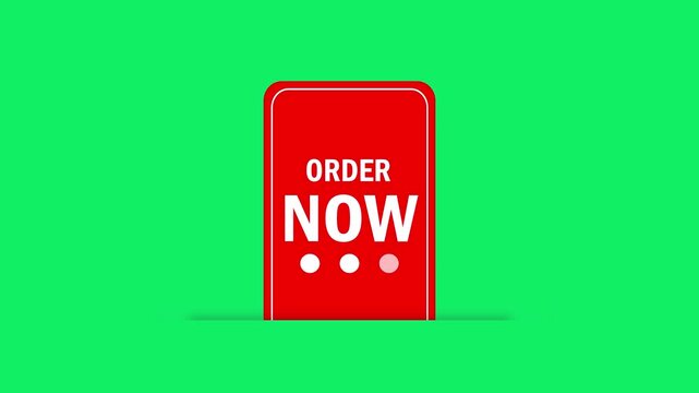 order now button red vertical graphic on green screen background call to action ecommerce element. red order now text banner button on green screen for website app sales promotion marketing.