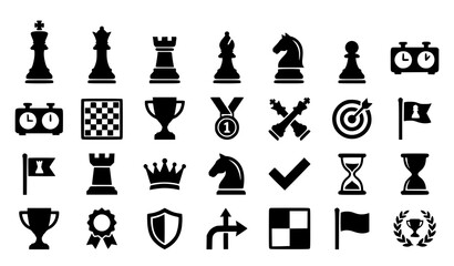 Minimal Chess Silhouette Icon Set Strategy Board Game Vector Pack © Feroz