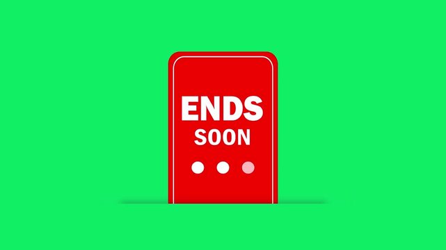 ends soon red notification sign for ecommerce sales. animated ends soon tag for promotional marketing banners. minimalist red sale alert icon for web user interface.