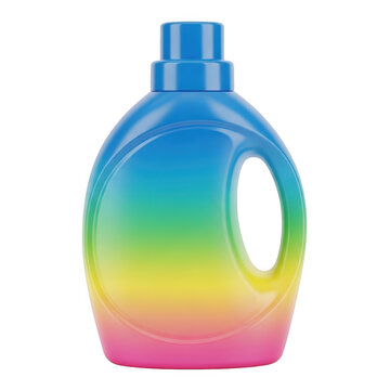 Colorful rainbow gradient plastic bottle for laundry detergent or soap isolated on transparent background