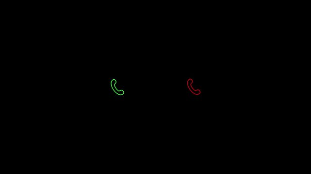 Mobile incoming call icon animation on black background. Suitable for call notification, customer support, contact center, communication, hotline, mobile app.Accept call or decline call icon.