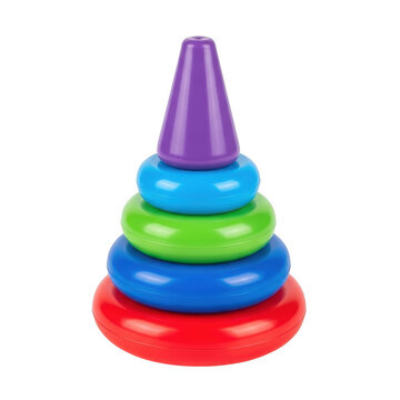 Colorful plastic stacking ring toy pyramid for children development isolated on transparent background