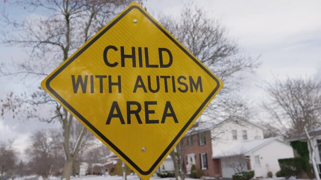 Child with Autism Area Warning Sign in an American Neighborhood