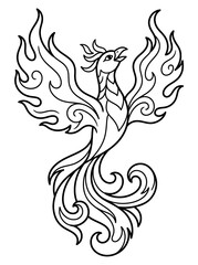 Fototapeta premium Elegant phoenix rising from flames in tribal tattoo style. Mythical firebird symbolizing rebirth and power in intricate line art design.