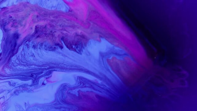 Paint blend. Acrylic spatter. Blur blue purple neon colorful cube texture vivid bubbles flowing vibrant stream on abstract art background.