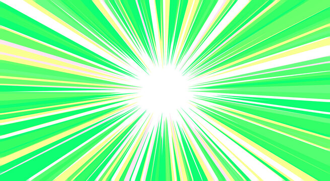 Radial speed lines burst with vibrant green and yellow hues on transparent background speedline action
