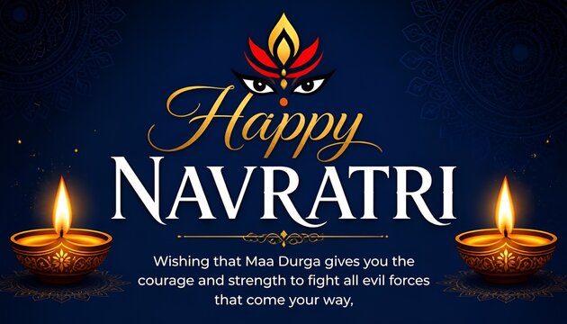 illustration of Goddess Durga in Happy Dussehra Navratri background with text in Hindi Shubh navratri meaning happy navratri