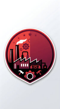 Minimalist circular factory logo with smoking chimneys and industrial gear symbols industrial production manufacturing minimalist business mechanical