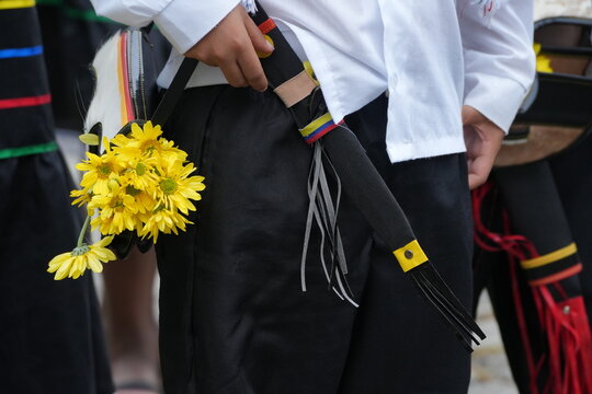 A close-up of a detail from a traditional Colombian muleteer's outfit during the Flower Festival parade in Medell&iacute;n, Colombia.