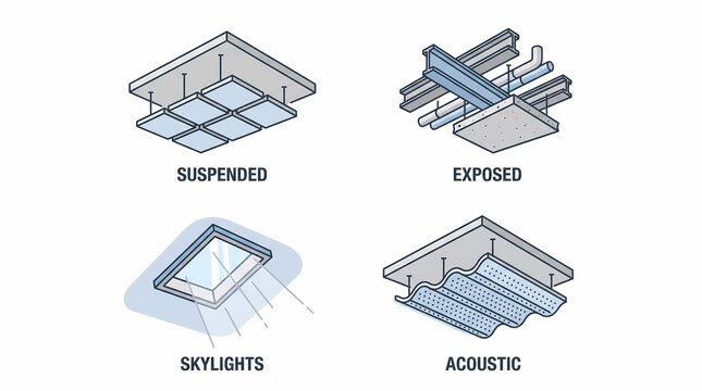 Architectural Ceiling Systems Icons for Suspended Exposed Skylight and Acoustic Ceiling Design