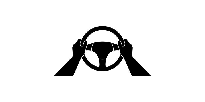 Hands holding steering wheel silhouette isolated on transparent background.