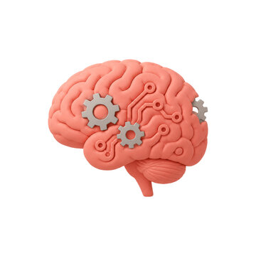 3D AI Brain Icon &ndash; Gears Circuit Technology Concept