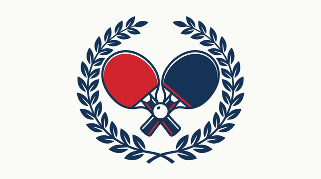 Table Tennis Sports Emblem Featuring Crossed Ping Pong Paddles and a Laurel Wreath Victory Symbol for Competitive Athletics or Club Logo Design
