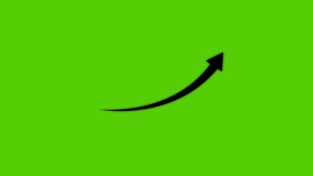 Black curved arrow pointing upward on green screen a solid indicating direction on a background for easy post-production chroma key direction navigation icon chroma key direction navigation icon