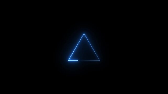 Glowing blue neon triangle shape loop a outline against a dark black background in a simple geometric motion sequence geometric outline light abstract modern geometric outline light abstract modern