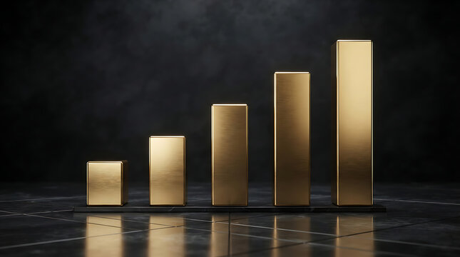 Golden Bar Chart Showing Upward Trend on Dark Textured Background graph growth