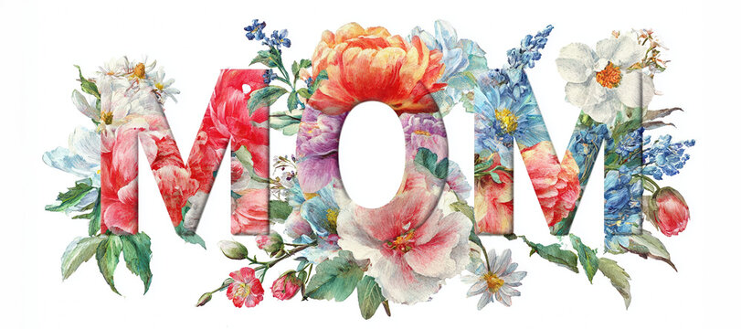 Spring bouquet of colorful flowers in a watercolor floral illustration. Decorative botanical design highlights Mother&rsquo;s Day celebration and family love.