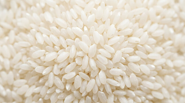 Close-up of polished white rice grains texture pattern