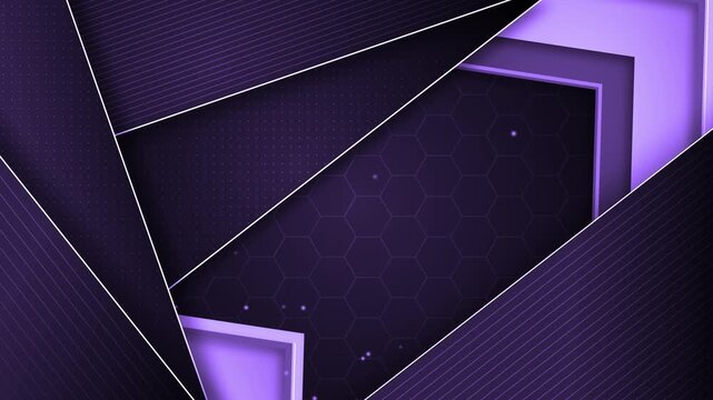 Abstract dark geometric background with layered framed shapes animation, Geometric modern tech style design with copy space