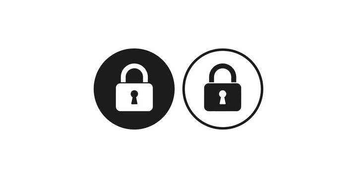 Padlock icons with keyhole center set in solid and outline circular styles.