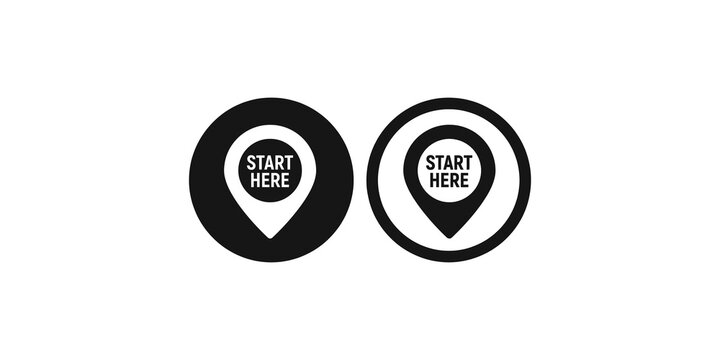 Start here location pin icons set in solid and outline circular styles.