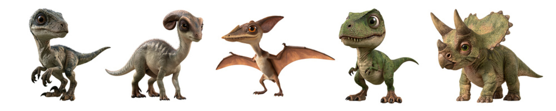 Set of cute dinosaurs isolated on the transparent background.