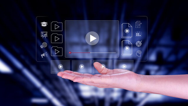 play online video and streaming online concept. showing digital media streaming interface technology for video content, online learning or entertainment platform for marketing and education. not ai