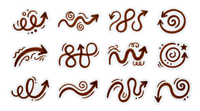 Set of handdrawn doodle arrows isolated on transparent background
