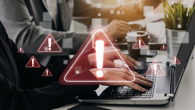 Cybersecurity alert warning showing red cyber for data breach, network threat, and cyber security system vulnerability with emphasis on security risk, caution, digital protection Marrow
