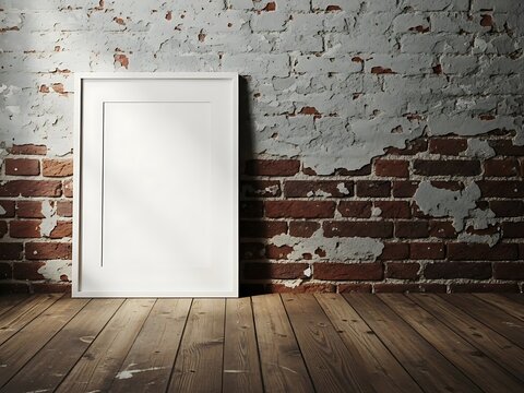 Empty framed picture on rustic brick wall