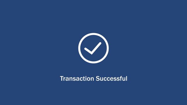 Animated transaction successful ui notification with loading spinner and checkmark on a clean minimalist blue background, for digital banking, e-commerce checkout, and, mobile app payment confirmation