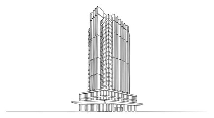 Obraz premium Modern skyscraper office tower with vertical facade pattern in architectural line art style