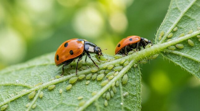 Ladybugs Feeding on Aphid Infestation for Natural Pest Control
