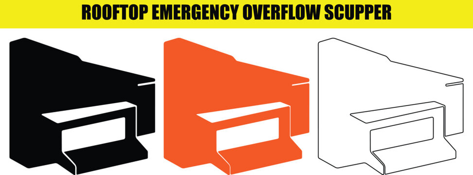 Rooftop emergency overflow scupper for efficient water drainage and building protection against heavy rain.