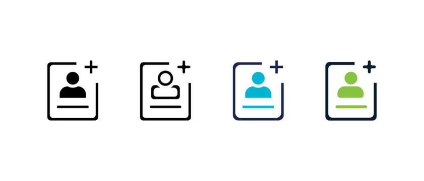 Add contact icon set, new user profile and account registration symbol, member add vector illustration.