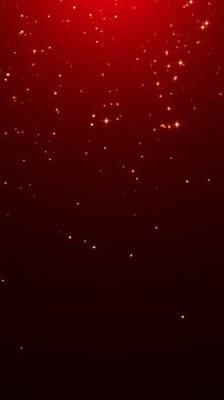 abstract red christmas background with golden glitter shiny stars and dust  falling animation, winter holiday new year celebration vertical social media motion background