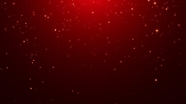 abstract red christmas background with golden glitter shiny stars and dust  falling animation, winter holiday new year celebration social media motion background