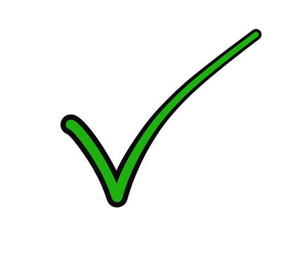 Hand draw green check mark with black outline icon png transparent background.