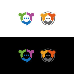 Obraz premium Minimalist People and Speech Bubble Communication Concept Logo Set for Social Networking and Community Connectivity Platforms