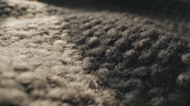 Macro texture of grey wool knitted fabric material.