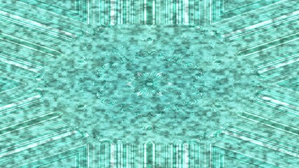 Intricate teal and turquoise abstract fractal pattern with radiating lines and swirling motifs