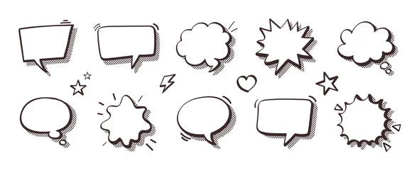 Fotobehang Pop Art Collection of Empty Comic Speech Bubbles with Halftone Shadows. Hand Drawn Retro Cartoon Talk Bubble Set, Pop Art Cloud Dialog Boxes Blank Text Balloons and Sticker Frames Vector Illustration isolated  © Anna (Bile Platno)