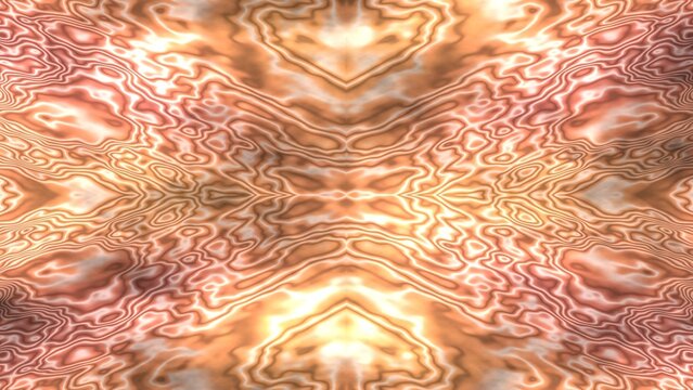 Symmetrical rose gold liquid metal texture background with abstract copper fluid wave pattern