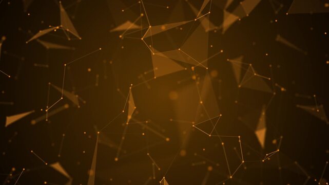Orange Abstract Polygon Network Background animation,Golden Geometric Particle Connection Motion Design for AI Technology and Science Videos Streams,social media intro design element