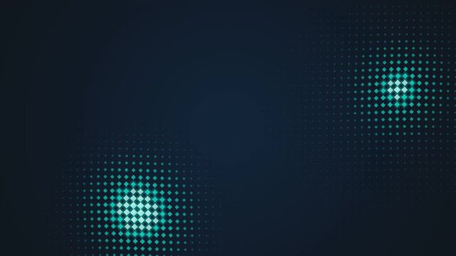 Abstract background animation featuring glowing teal diamond shapes pulsating in dark space with dynamic motion light effects.