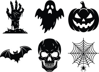 Fototapeta premium Set of black and white halloween icons and scary elements