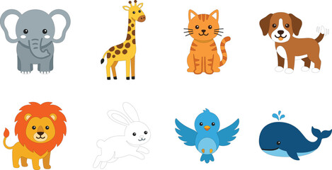 Obraz premium Cute Cute Animals Vector Character Set Isolated on White Background for Kids Design