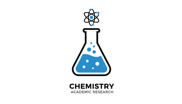 Academic research logo featuring a blue chemistry flask with bubbles and an atomic structure symbol above it.