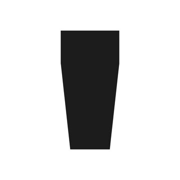 Black silhouette of a simple geometric trapezoid shape is centered on a clean white background, creating a stark contrast.